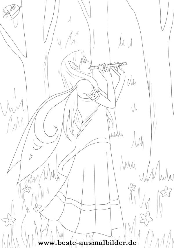 Ausmalbild Elf - Wald