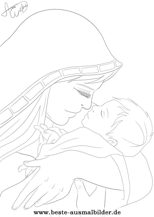 Ausmalbild Maria und Jesus