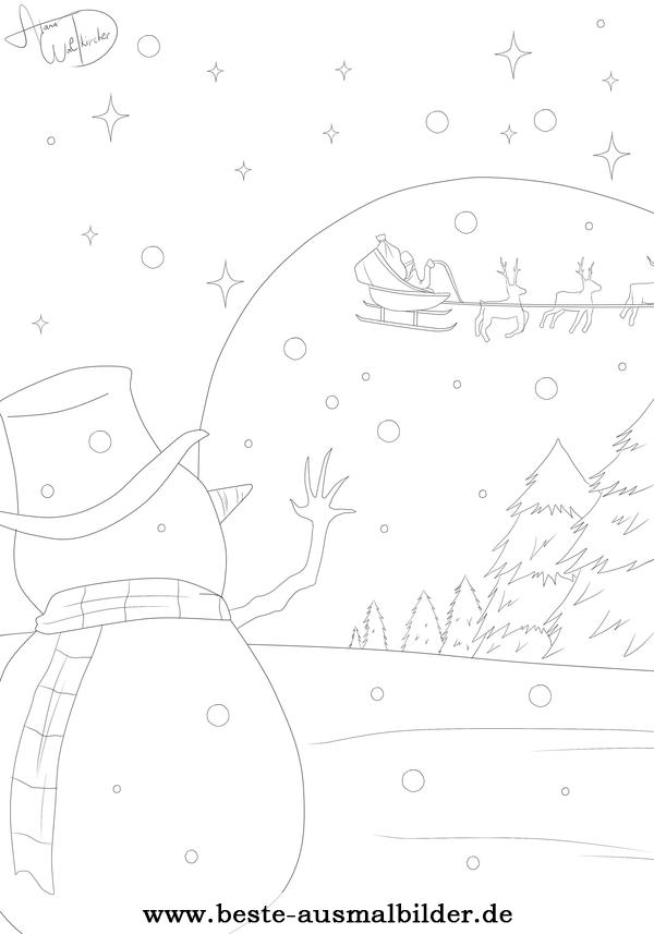 Ausmalbild Schneelandschaft